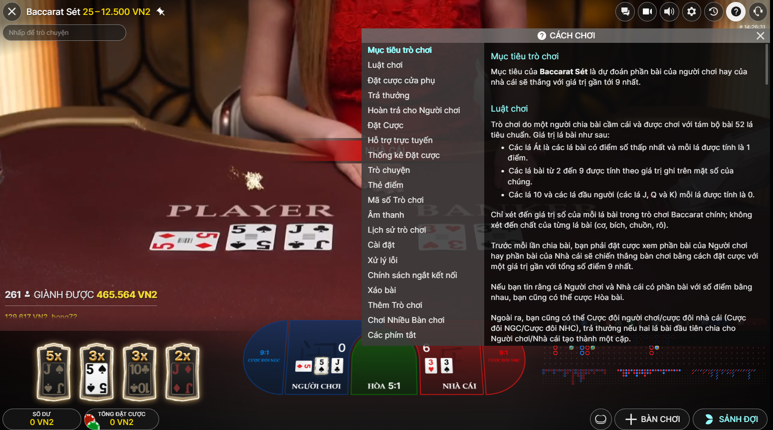 Ký hiệu và cách tính điểm trong Baccarat Sét